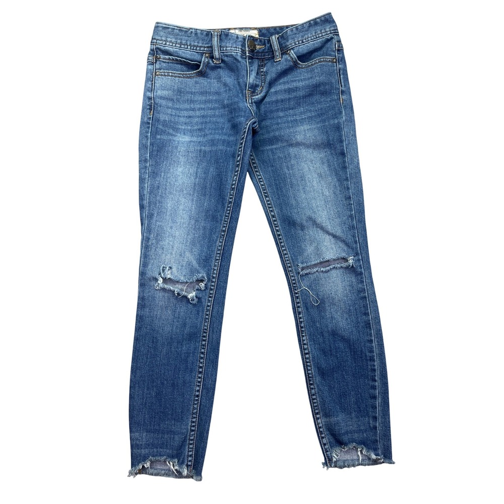Free People Distressed Skinny Jeans Ripped Knee Raw Hem Denim Size 25 Fits‎ 26"